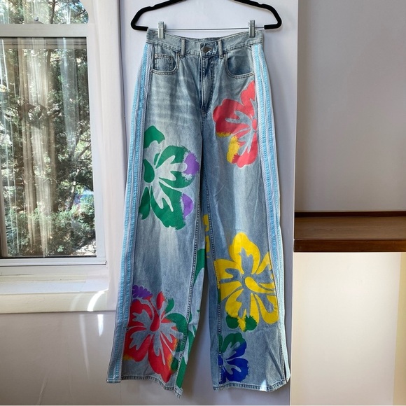 New Urban Outfitters BDG 90s Skater Baggy Jeans Denim Race Track Stripe 26 - Picture 3 of 13